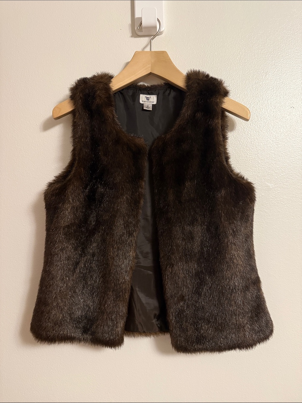 W by Worthington Dark Brown Faux Fur Vest